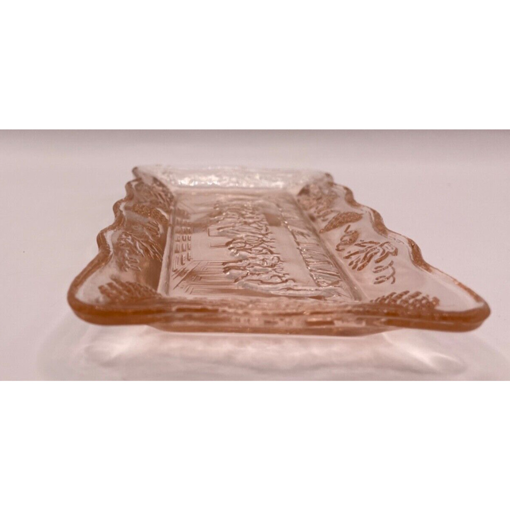 Tiara Indiana Glass Mini Lord's Last Supper Trinket Dish Tray Plate Pink Grapes